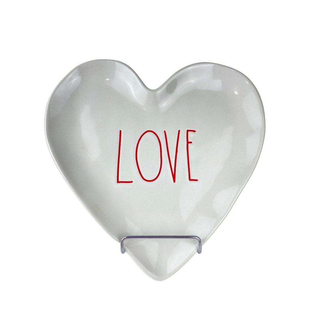 Rae Dunn VALENTINE "LOVE" Heart Shaped Dessert Plate Large Letters Farmhouse NEW
